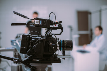 Professional film and video camera on the set.