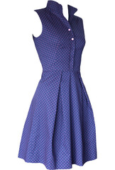 Isolate of the sleeveless dress is dark blue with small pink ornaments.