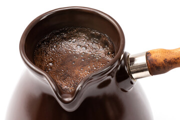 ceramic turk for coffee on white background