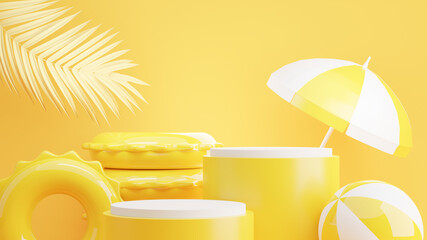 3d render of yellow podium with summer concept for product display © KWstudio