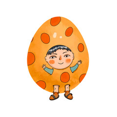 Funny Easter eggs, cute children characters. Hand-drawn vintage holidays design elements