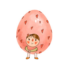 Funny Easter eggs, cute children characters. Hand-drawn vintage holidays design elements