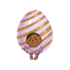 Funny Easter eggs, cute children characters. Hand-drawn vintage holidays design elements