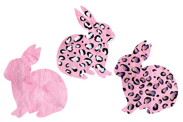 Bright Easter rabbits with modern leopard prints
