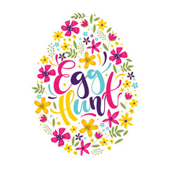 Happy Easter colorful lettering with flowers. Colorful easter egg with flowers. Vector EPS10