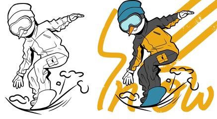 A snowman is skiing funny funny vector illustration winter jumping snowboard snow