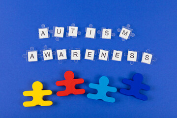 World Autism Awareness Month background. Transparent jigsaw puzzle details on inscription Autism...