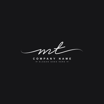 Initial Letter MT Logo - Handwritten Signature Style Logo