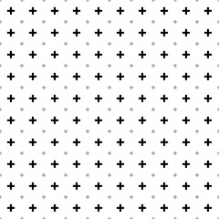 Square seamless background pattern from geometric shapes are different sizes and opacity. The pattern is evenly filled with black plus symbols. Vector illustration on white background