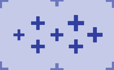 Fototapeta premium Seamless pattern of large isolated blue plus symbols. The pattern is divided by a line of elements of lighter tones. Vector illustration on light blue background