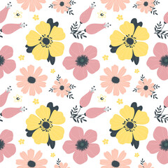 Seamless spring pattern with flowers. Vector illustration.