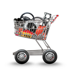 Car parts store basket metal realistic auto
