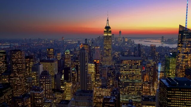 Panoramic view on Manhattan at dusk, New York City.