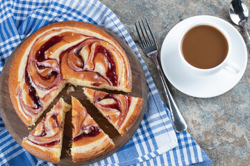 Sweet yummy pie served with a cup of coffee