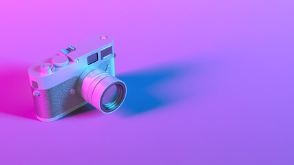 camera in purple neon lighting close up