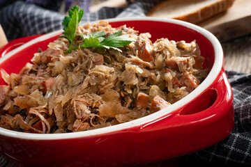 Bigos - sauerkraut stewed with meat, dried mushrooms and sausage.