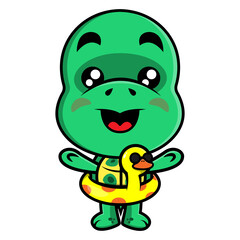 Funny Little Turtle cartoon characters wearing duck buoy and get ready for summer vacation, best for logo or mascot with summer vacation themes