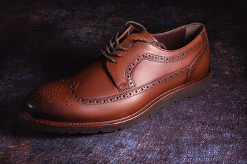 Men's inspector shoes, brown, on a dark mottled background