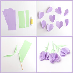 how to make a paper flowers for mothers day, step by step instruction, DIY, spring holiday craft activity for kids