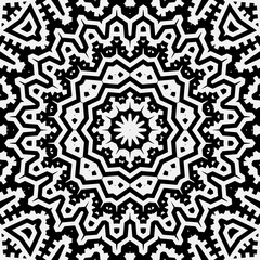 Beautiful kaleidoscope symmetrical mandala illustration in black and white colors.