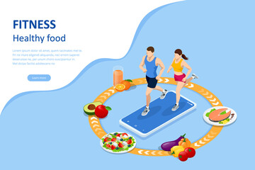 Isometric fitness and diet, healthy lifestyle. Healthy eating, personal diet or nutrition plan from dieting expert. Nutrition consulting, diet plan. Excess weight