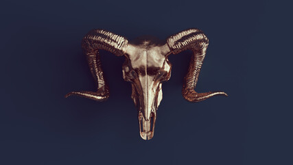 Bronze Ram Skull with Navy Blue Background 3d illustration render