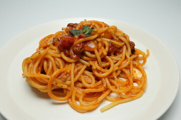 spaghetti on a white plate