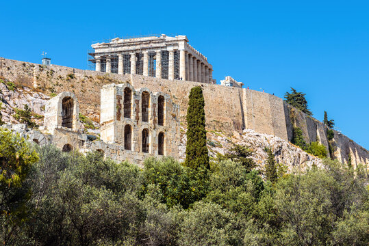 Acropolis of Athens, Greece. Famous Parthenon temple on its top.