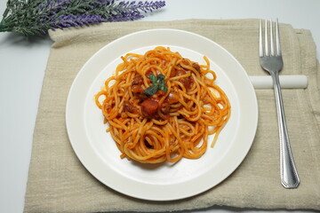 spaghetti on a white plate