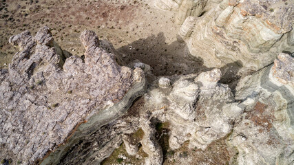 Aerial view of pillars of Rock in an Oregon Desert
