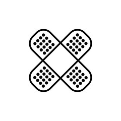 Band aid icon in black. Medical symbol. Flat design. Plaster sign. Bandage logo. Thin line icons, illustration on white background for web site or app. Vector EPS 10.