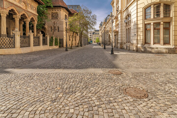 The beautiful Strada Postei street in the Lipscani district, in a moment of tranquility without...