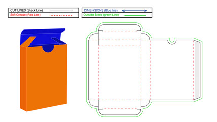 Card box, tuck end, straight tuck end box dieline template also 3D render box