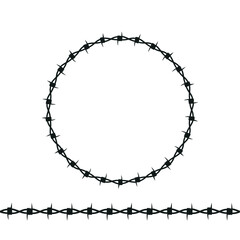 barbed wire vector illustration, flat silhouette, circle, line 