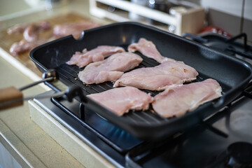 Cooking chicken breast. Chicken breast fried in a pan. Diy seven. Step by step