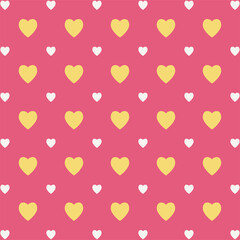 Yellow and white heart seamless pattern on pink background