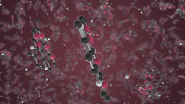 Artemether molecule. Ball-and-stick molecular model. Chemistry related looping 3d animation