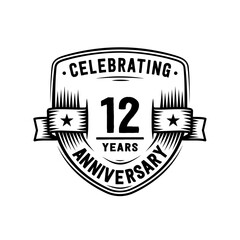 12 years anniversary celebration shield design template. Vector and illustration.