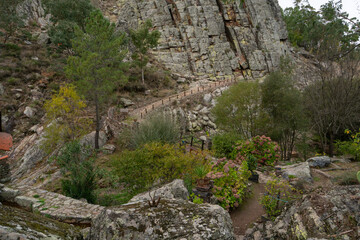 Penha Garcia historic village landscape of Pego river beach full of rocks and trees, in Portugal