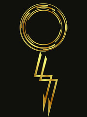 stylized image of a ball and a sign of electricity in golden tones on a dark background