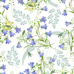 Wildflowers on a white background. Seamless background.