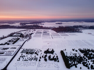 Fototapeta na wymiar Aerial of Snow Covered Plainbsoro Princeton 