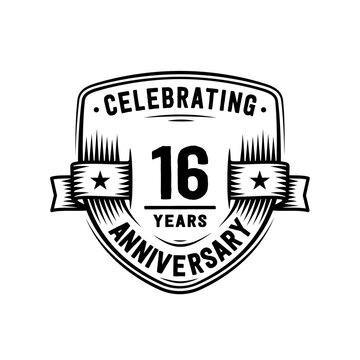 16 years anniversary celebration shield design template. Vector and illustration.