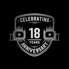 18 years anniversary celebration shield design template. Vector and illustration.