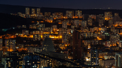 Architecture On Background Of Urban Night Cityscape, Tbilisi