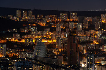 Fototapeta na wymiar Architecture On Background Of Urban Night Cityscape, Tbilisi