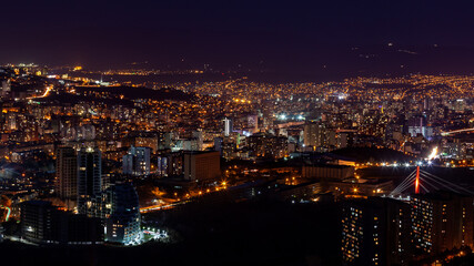 Fototapeta na wymiar Architecture On Background Of Urban Night Cityscape, Tbilisi