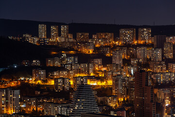 Naklejka premium Architecture On Background Of Urban Night Cityscape, Tbilisi