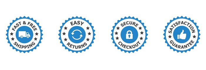 Money back guarantee, Free Shipping Trust Badges ,Trust Badges, secure checkout, easy returns