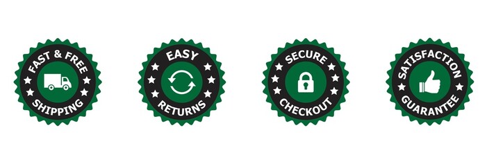 Money back guarantee, Free Shipping Trust Badges ,Trust Badges, secure checkout, easy returns